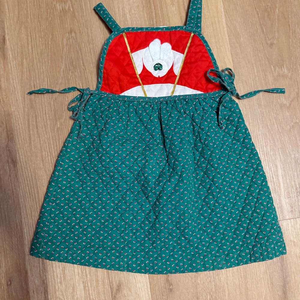 Vintage Ruth Scharf Kids Green Quilted Bunny Apron Pinafore Dress Size 6 USA